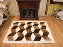 Ковер из меха альпаки с рисунком "кубы" трёхцветный 2,10 х 1,90 м